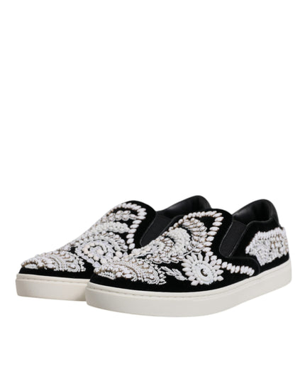 Dolce & Gabbana Black Embellished London Men Slip On Shoes