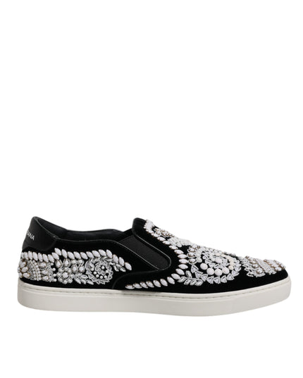 Dolce & Gabbana Black Embellished London Men Slip On Shoes
