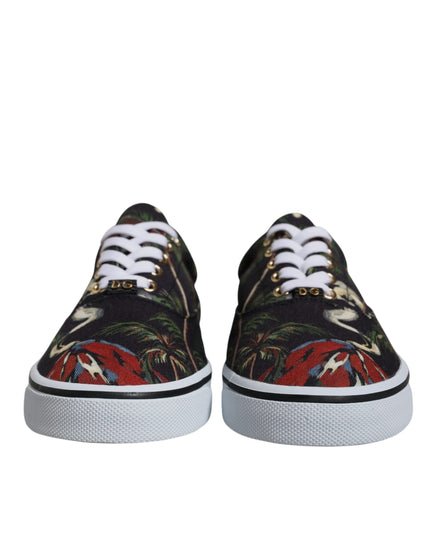 Dolce & Gabbana Black Tropical Print Low Top Sneakers Shoes