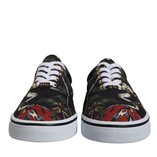 Dolce & Gabbana Black Tropical Print Low Top Sneakers Shoes