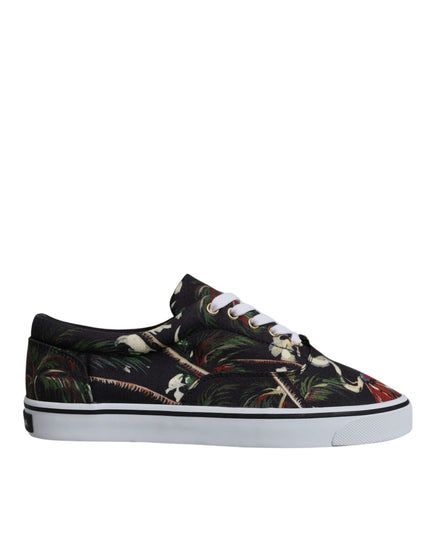 Dolce & Gabbana Black Tropical Print Low Top Sneakers Shoes