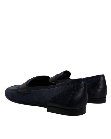 Dolce & Gabbana Blue Suede Leather Shoes Loafer Moccasin Shoes