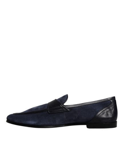 Dolce & Gabbana Blue Suede Leather Shoes Loafer Moccasin Shoes