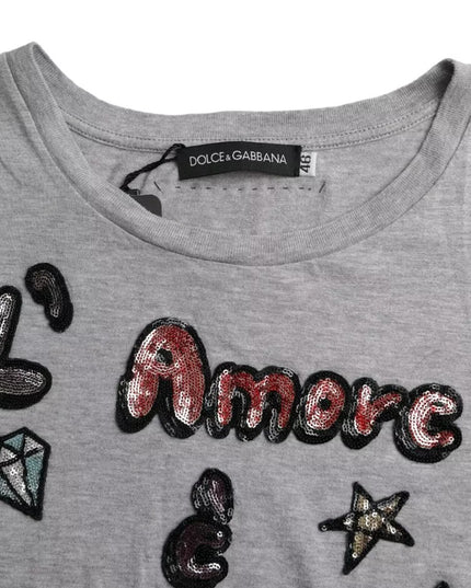 Dolce & Gabbana Gray Cotton L'Amore E'Bellezza Top T-shirt