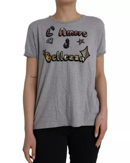 Dolce & Gabbana Gray Cotton L'Amore E'Bellezza Top T-shirt