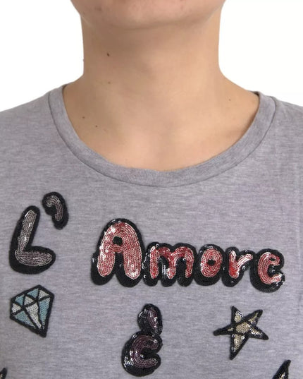 Dolce & Gabbana Gray Cotton L'Amore E'Bellezza Top T-shirt