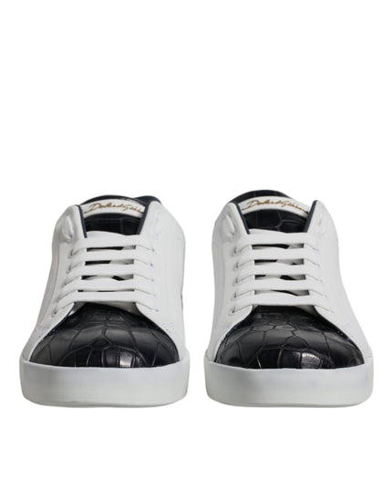 Dolce & Gabbana White Black Leather Portofino Sneakers Shoes