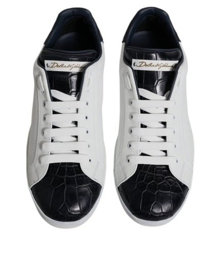 Dolce & Gabbana White Black Leather Portofino Sneakers Shoes