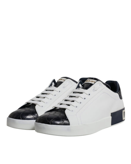 Dolce & Gabbana White Black Leather Portofino Sneakers Shoes