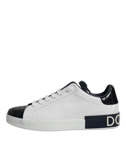 Dolce & Gabbana White Black Leather Portofino Sneakers Shoes