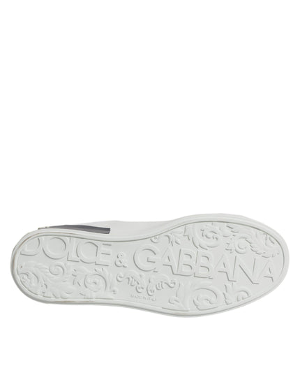 Dolce & Gabbana White Black Leather Portofino Sneakers Shoes
