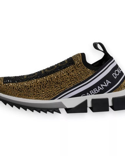 Dolce & Gabbana Gold Rhinestones Sorrento Sneakers Shoes