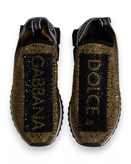 Dolce & Gabbana Gold Rhinestones Sorrento Sneakers Shoes
