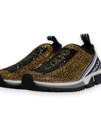 Dolce & Gabbana Gold Rhinestones Sorrento Sneakers Shoes