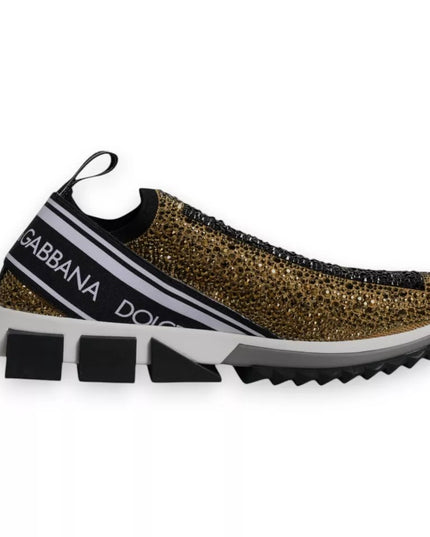 Dolce & Gabbana Gold Rhinestones Sorrento Sneakers Shoes