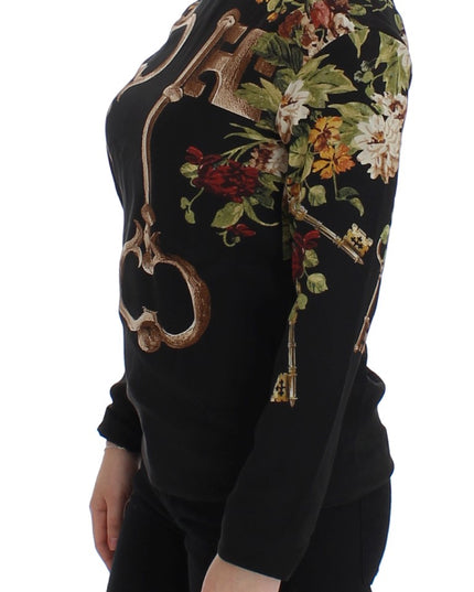 Dolce & Gabbana Black Key Floral Print Silk Blouse Top