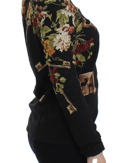 Dolce & Gabbana Black Key Floral Print Silk Blouse Top