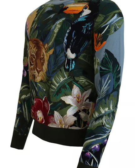 Dolce & Gabbana Jungle Wool Silk Pullover Logo Sweater