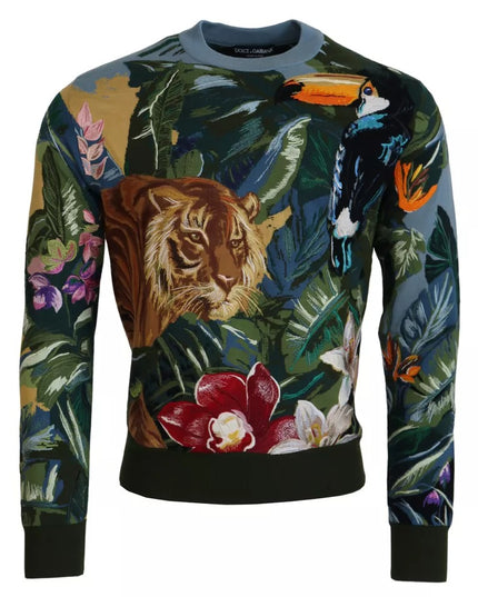 Dolce & Gabbana Jungle Wool Silk Pullover Logo Sweater