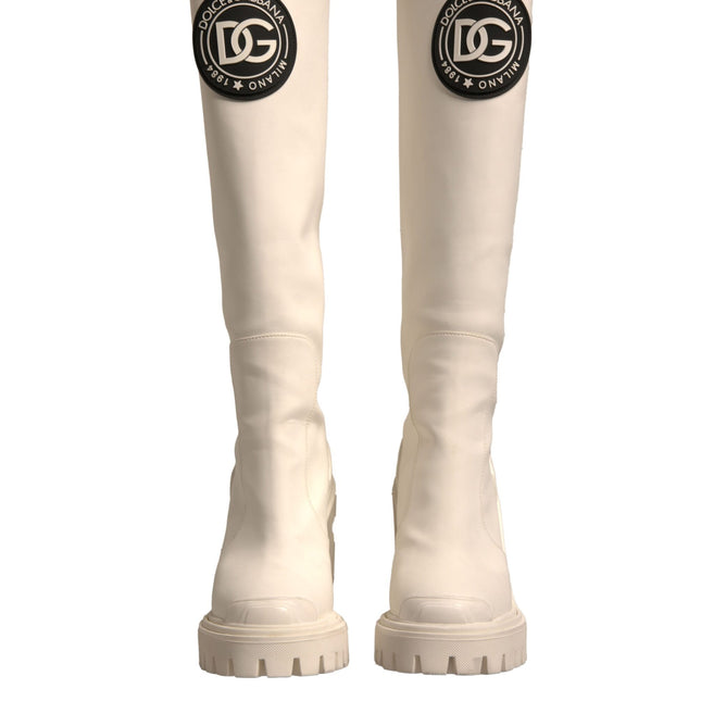 Dolce & Gabbana White DG Logo Hi Trekking Plateau Biker Boots Shoes