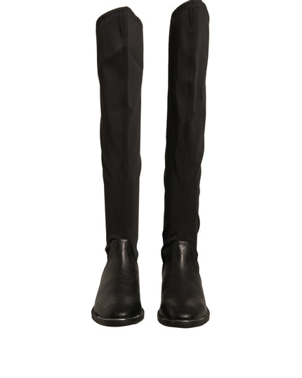 MY TWIN Black Leather Suede Flats High Boots Shoes