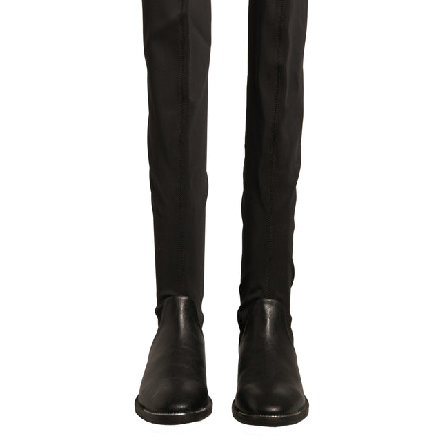 MY TWIN Black Leather Suede Flats High Boots Shoes