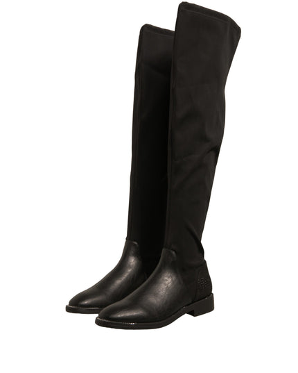 MY TWIN Black Leather Suede Flats High Boots Shoes