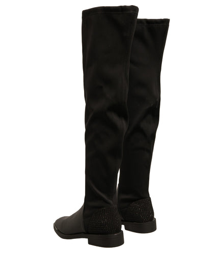 MY TWIN Black Leather Suede Flats High Boots Shoes