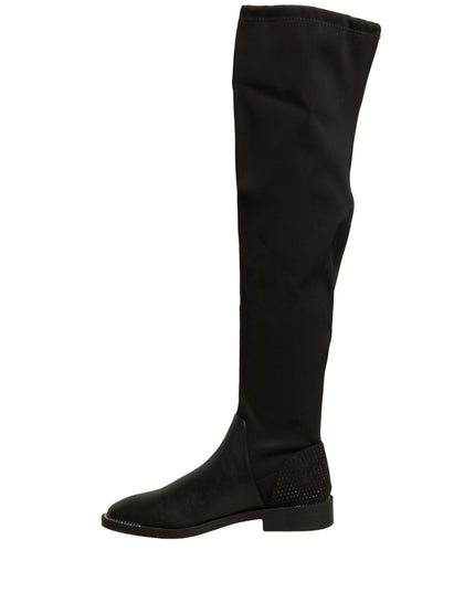 MY TWIN Black Leather Suede Flats High Boots Shoes