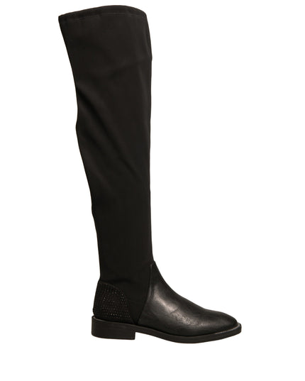 MY TWIN Black Leather Suede Flats High Boots Shoes