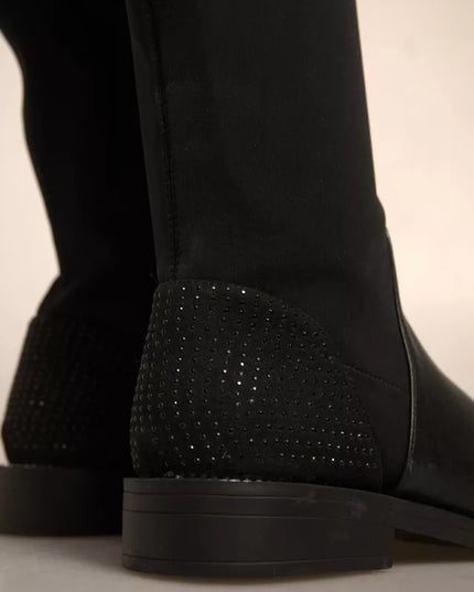 MY TWIN Black Leather Suede Flats High Boots Shoes