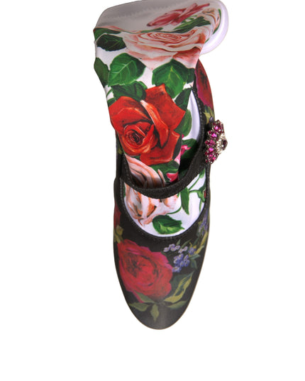 Dolce & Gabbana Black Floral Socks Crystal Boots Jersey Shoes