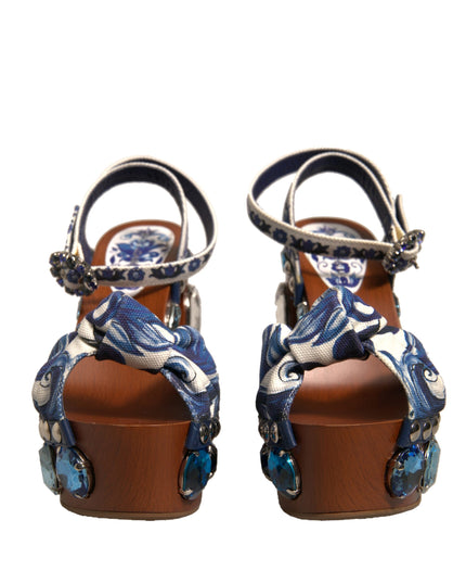 Dolce & Gabbana Multicolor Majolica Embellished Wedge Sandals Shoes