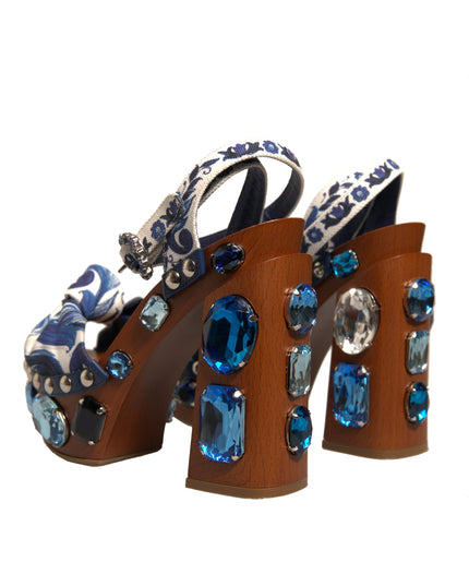 Dolce & Gabbana Multicolor Majolica Embellished Wedge Sandals Shoes
