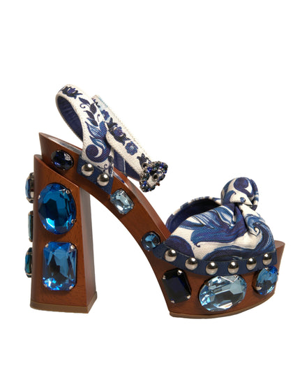 Dolce & Gabbana Multicolor Majolica Embellished Wedge Sandals Shoes