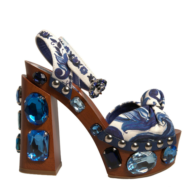 Dolce & Gabbana Multicolor Majolica Embellished Wedge Sandals Shoes