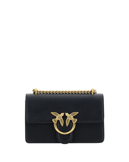 PINKO Black Calf Leather Bos Taurus Shoulder Bag