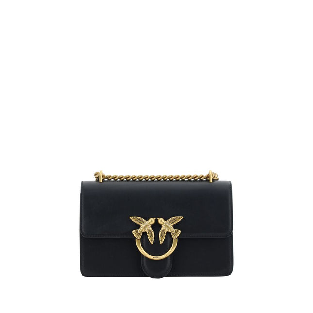 PINKO Black Calf Leather Bos Taurus Shoulder Bag