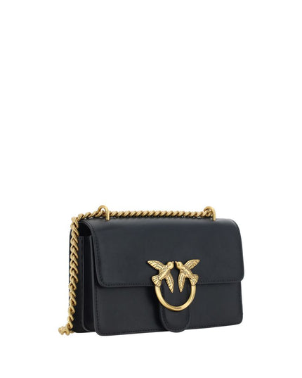 PINKO Black Calf Leather Bos Taurus Shoulder Bag
