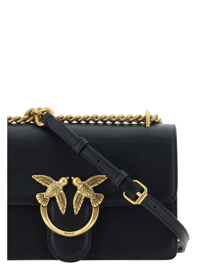 PINKO Black Calf Leather Bos Taurus Shoulder Bag