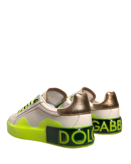 Dolce & Gabbana White Yellow Portofino Leather Sneakers Shoes