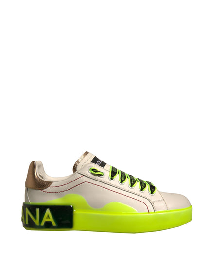 Dolce & Gabbana White Yellow Portofino Leather Sneakers Shoes