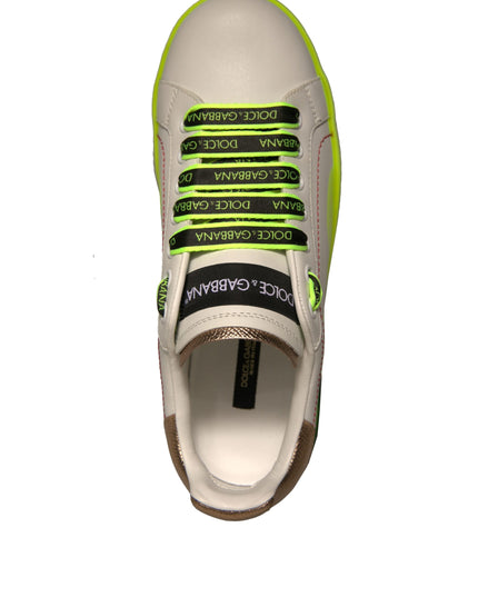 Dolce & Gabbana White Yellow Portofino Leather Sneakers Shoes