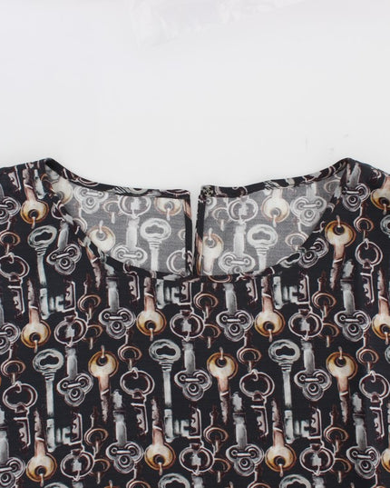 Dolce & Gabbana Gray Gold Key Print Silk Blouse T-shirt