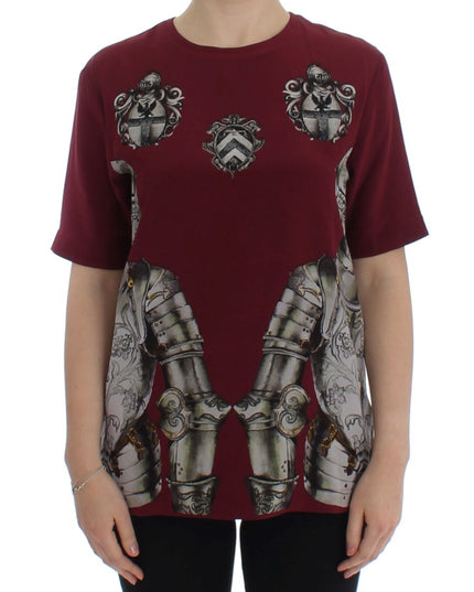 Dolce & Gabbana Red Knight Print Silk Blouse T-shirt