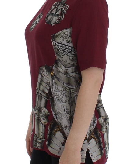 Dolce & Gabbana Red Knight Print Silk Blouse T-shirt