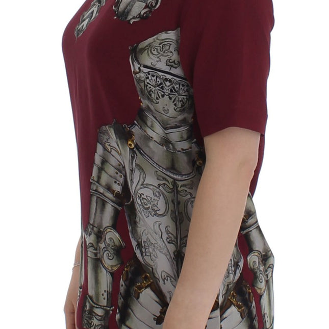Dolce & Gabbana Red Knight Print Silk Blouse T-shirt