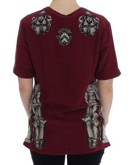 Dolce & Gabbana Red Knight Print Silk Blouse T-shirt