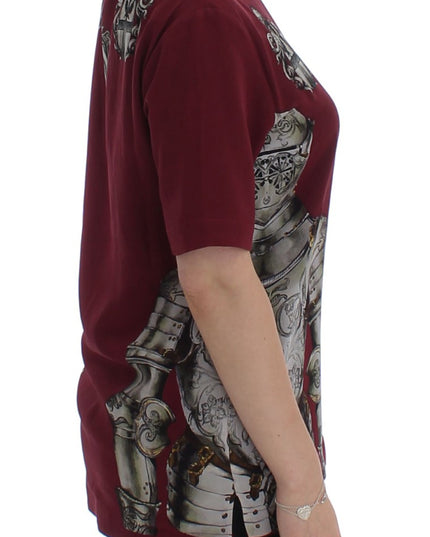 Dolce & Gabbana Red Knight Print Silk Blouse T-shirt