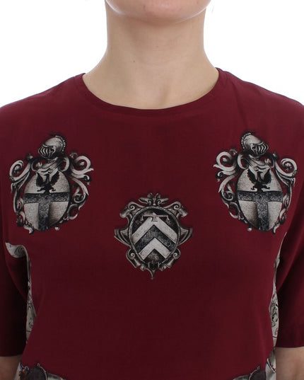 Dolce & Gabbana Red Knight Print Silk Blouse T-shirt